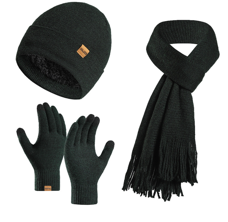 Fleece Knitted Hat, Scarf and Gloves Three-piece Warm Wool Set